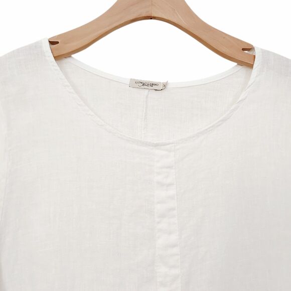 Lungo Larno Dress Womens 1X White Linen Long Sleeve Relaxed Fit Italy Beach - Picture 3 of 12